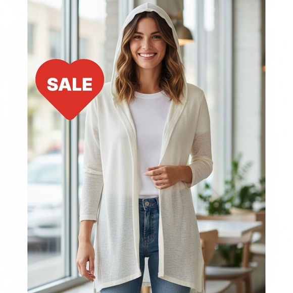 Cynthia Rowley - Ivory Colored Open Cardigan Hoodie, Size Medium, 100% Linen, - Picture 1 of 9